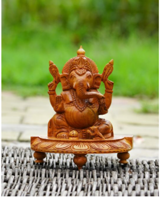 Kadam Wood Handcrafted Chowki Ganesha
