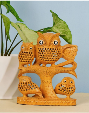 Wood Handcrafted Owls Figurine