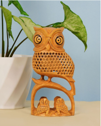 Kadam Wood Handcrafted Owl Statue